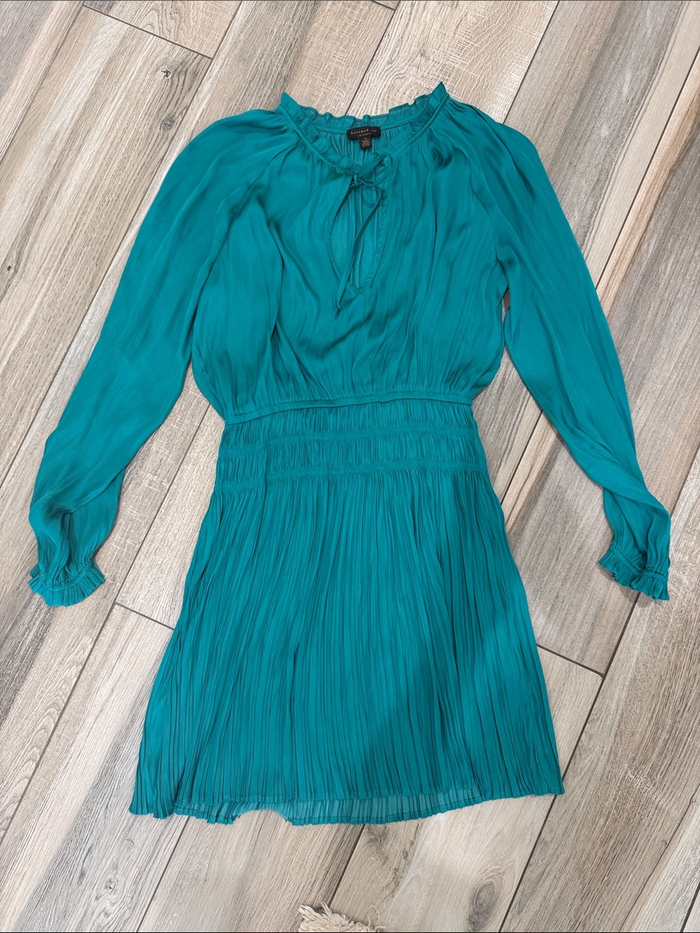 Current Air Teal Long-Sleeve Pleated Waist Dress